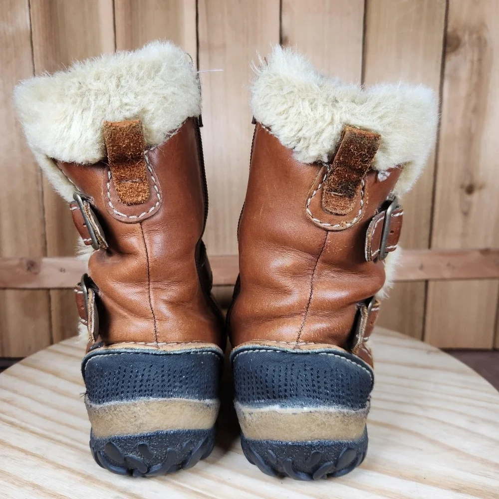 Merrell Taiga Buckle Boots Womens 7 Brown Leather Faux Fur Lined Zip Winter Snow